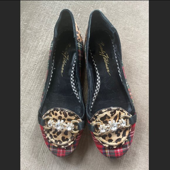 Beverly Feldman plaid jeweled slip on flats - Picture 1 of 8